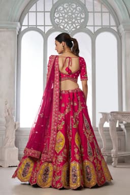 Rani Pink Silk Jacquard Zari Bridal Wedding Lehenga