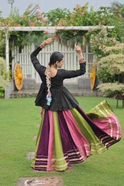 Black Multicolor Gamthi Lehenga for Navratri & Garba Nights