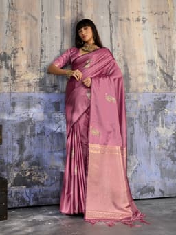 Mauve Pink Saree with Gold Woven Pallu