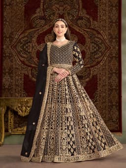 Black Net Embroidered Anarkali Gown