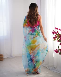 Multicolor Abstract Organza Saree with Art Silk Blouse
