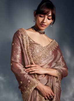 Designer Tissue Organza Saree for Engagement Wear