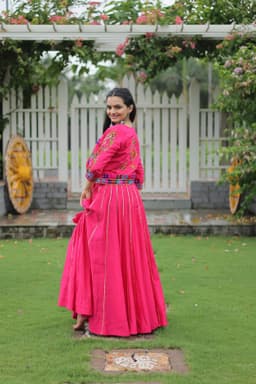 Fuchsia Pink Gamthi Lehenga for Navratri, Garba & Dandiya