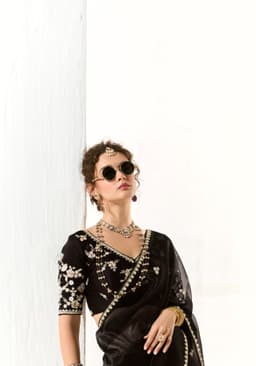 Luxury Black Organza Heavy Work Party Wear Saree