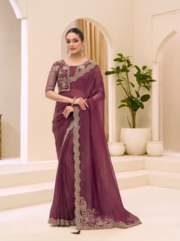 Dusty Mauve Tissue Georgette Party Wear Saree