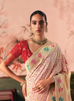 Cream Bandhej Festive Wear Georgette Saree