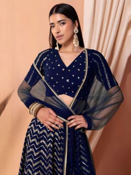 Royal Blue Georgette Zari Sequins Wedding Lehenga