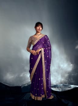 Premium Purple Tissue Organza Saree for Bridal Functions
