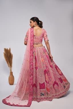 Pink Banarasi Silk Wedding Lehenga With Paisley Motifs