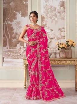 Rani Pink Organza Bridal Saree