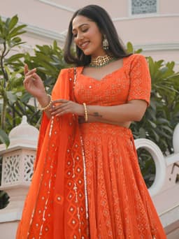 Orange Georgette Mehendi Designer Lehenga