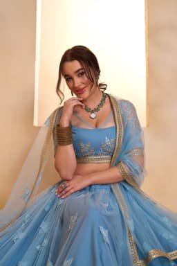 Sky Blue Designer Net Sequins Lehenga Choli