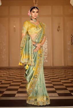 Yellow Green Dual-Tone Silk Saree with Heavy Embroidery – Acossa Enterprise