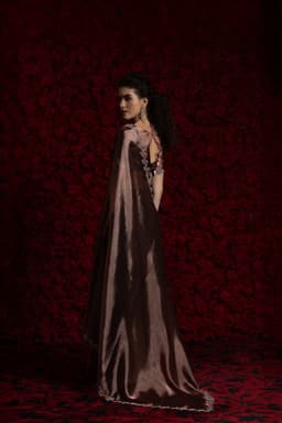 Brown Tissue Chiffon Handwork Jarkan Saree – Luxury Party Wear