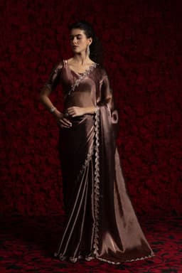 Brown Tissue Chiffon Handwork Jarkan Saree – Luxury Party Wear