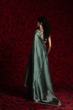 Emerald Green Tissue Chiffon Handwork Jarkan Saree – Designer Wear