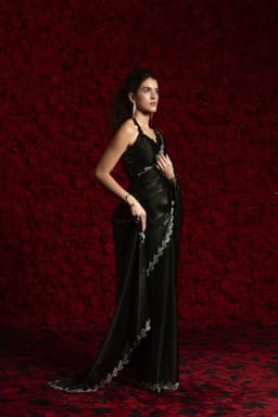 Black Tissue Chiffon Handwork Jarkan Saree – Evening Party Wear