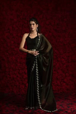 Black Tissue Chiffon Handwork Jarkan Saree – Evening Party Wear