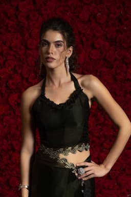 Black Tissue Chiffon Handwork Jarkan Saree – Evening Party Wear