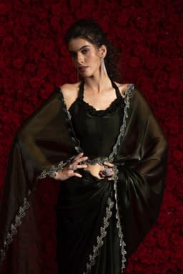 Black Tissue Chiffon Handwork Jarkan Saree – Evening Party Wear