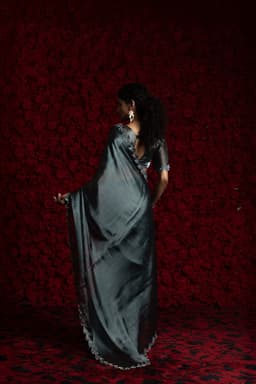 Grey Tissue Chiffon Handwork Jarkan Saree – Elegant Designer Wear