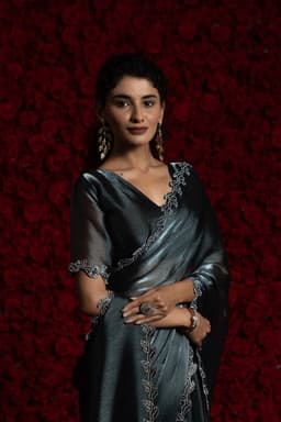 Grey Tissue Chiffon Handwork Jarkan Saree – Elegant Designer Wear