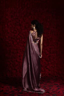 Wine Tissue Chiffon Handwork Jarkan Saree – Wedding & Festive Wear