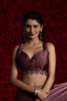 Wine Tissue Chiffon Handwork Jarkan Saree – Wedding & Festive Wear