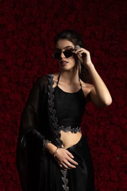 Black Tissue Chiffon Handwork Jarkan Saree – Luxury Cocktail & Party Wear