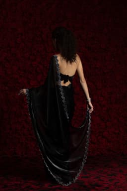 Black Tissue Chiffon Handwork Jarkan Saree – Luxury Cocktail & Party Wear