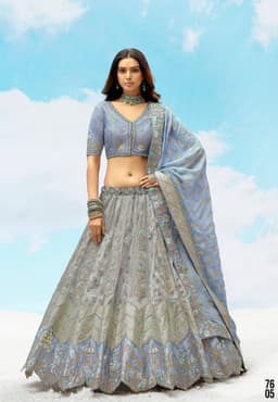 Steel Blue Designer Bridal Lehenga with Heavy Embroidery | Acossa Enterprise