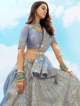 Steel Blue Designer Bridal Lehenga with Heavy Embroidery | Acossa Enterprise