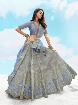 Steel Blue Designer Bridal Lehenga with Heavy Embroidery | Acossa Enterprise