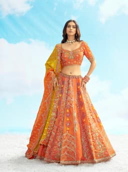 Orange and Yellow Designer Bridal Lehenga with Heavy Embroidery