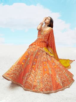 Orange and Yellow Designer Bridal Lehenga with Heavy Embroidery