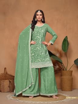Embroidered Green Palazzo Suit for Women | Partywear Salwar Kameez
