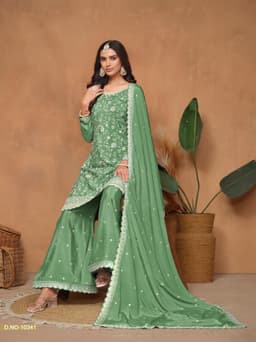 Embroidered Green Palazzo Suit for Women | Partywear Salwar Kameez