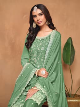 Embroidered Green Palazzo Suit for Women | Partywear Salwar Kameez
