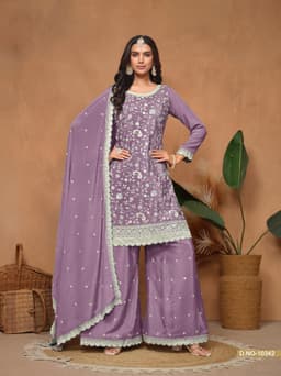 Embroidered Purple Palazzo Suit for Women | Festive Salwar Kameez