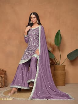 Embroidered Purple Palazzo Suit for Women | Festive Salwar Kameez