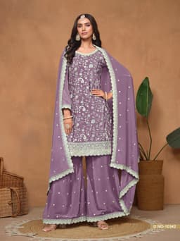 Embroidered Purple Palazzo Suit for Women | Festive Salwar Kameez