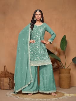 Embroidered Sea Green Palazzo Suit | Elegant Salwar Kameez for Women