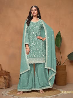 Embroidered Sea Green Palazzo Suit | Elegant Salwar Kameez for Women
