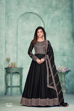 Black Art Silk Anarkali Gown with Classic Embroidery