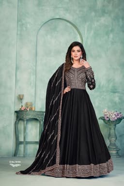 Black Art Silk Anarkali Gown with Classic Embroidery
