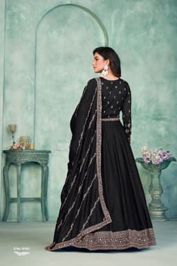 Black Art Silk Anarkali Gown with Classic Embroidery