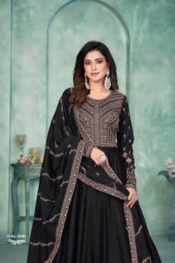 Black Art Silk Anarkali Gown with Classic Embroidery
