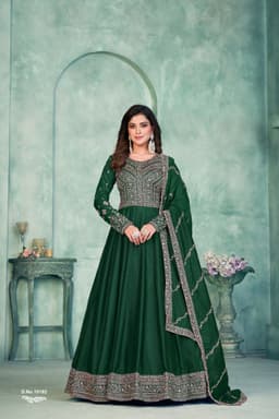 Bottle Green Ethnic Anarkali Suit with Designer Dupatta