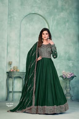 Bottle Green Ethnic Anarkali Suit with Designer Dupatta