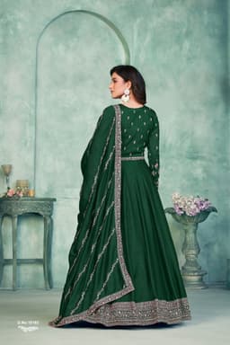 Bottle Green Ethnic Anarkali Suit with Designer Dupatta